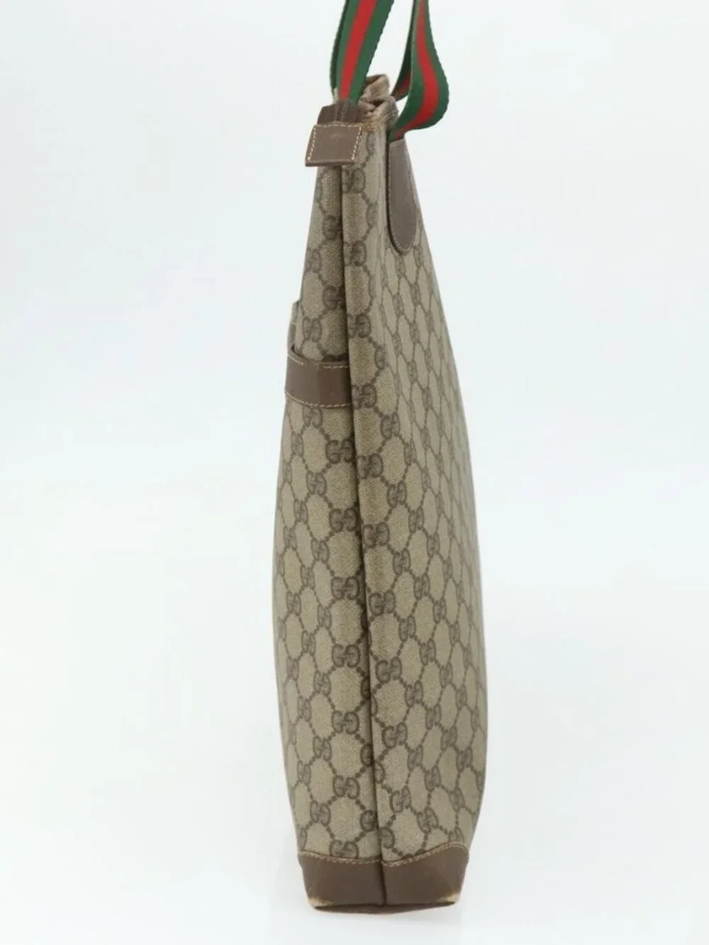 GUCCI GG Supreme Web Sherry Line Tote Bag PVC Beige Red Green Auth